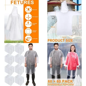 120 Pack Disposable Rain Poncho for Adult